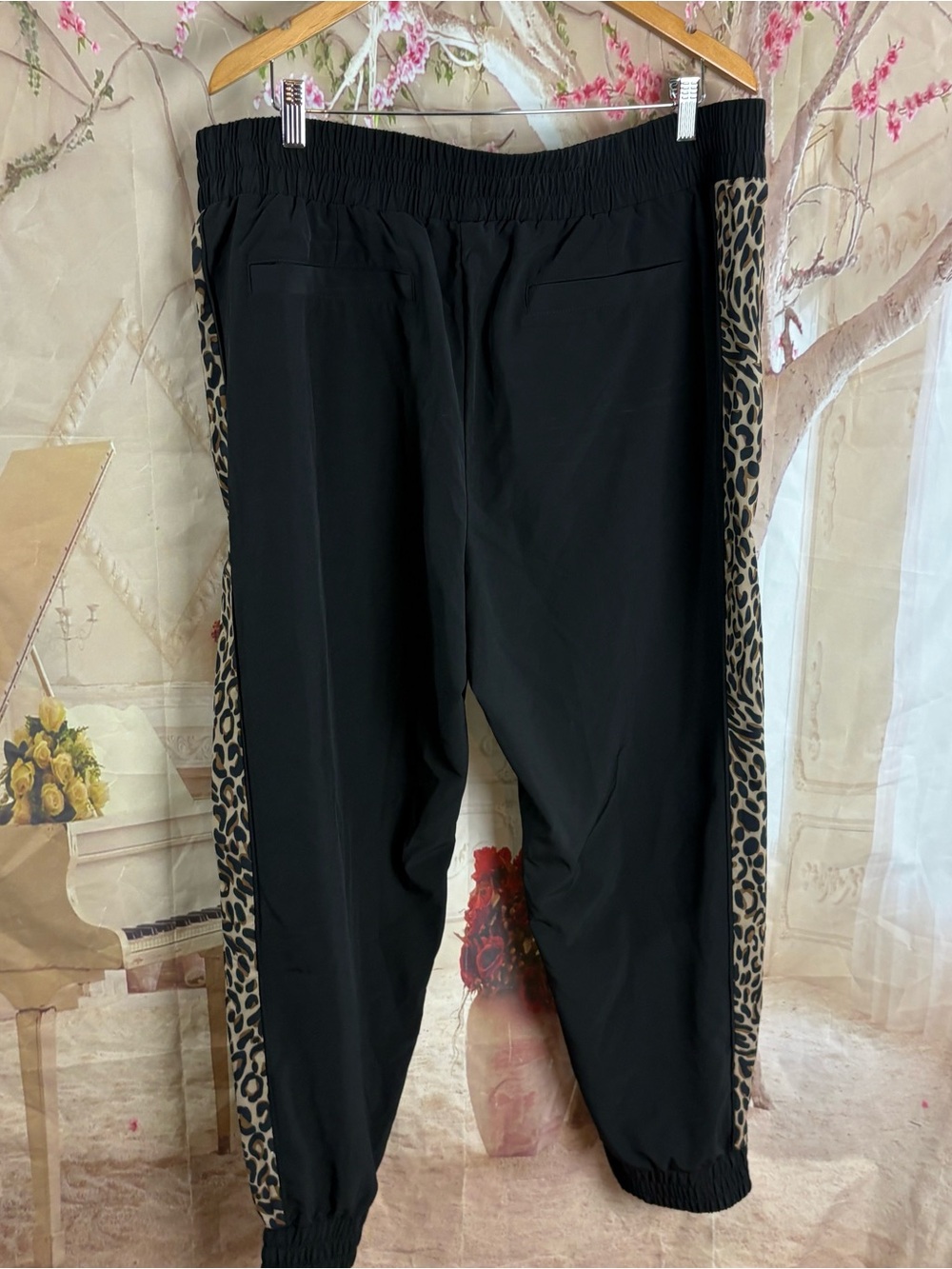 NEW Chico's Black Jogger Pants with Leopard Side Stripe - Picture 5 of 9